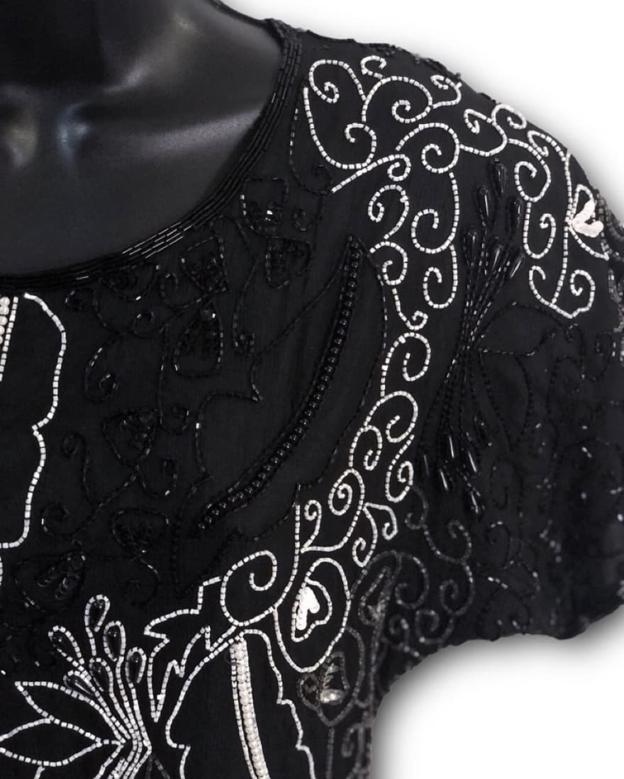 Vintage Black Beaded Silk Dress - Image 3