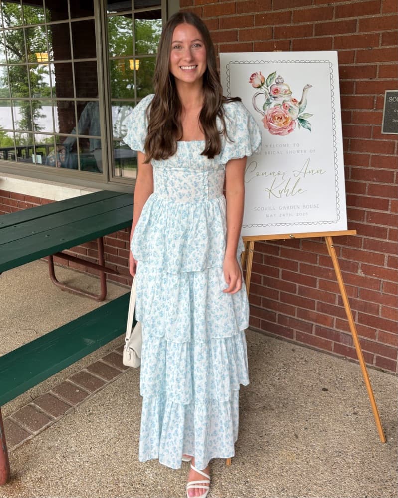 Blue and White Floral Ruffle Dress - Image 2