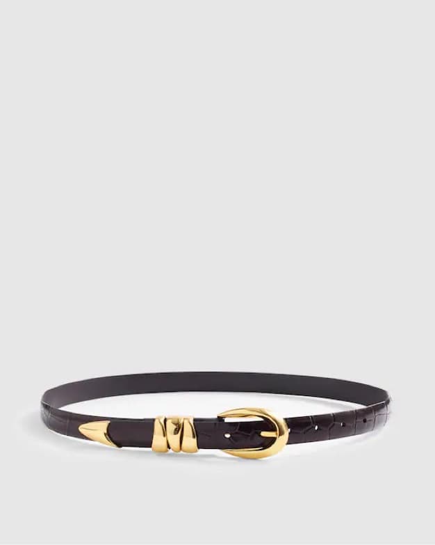 Croc Black Leather Belt with Gold - Image 1