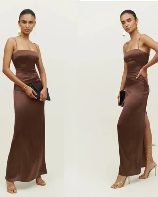 Brown Reformation Satin Maxi Dress - Image 2