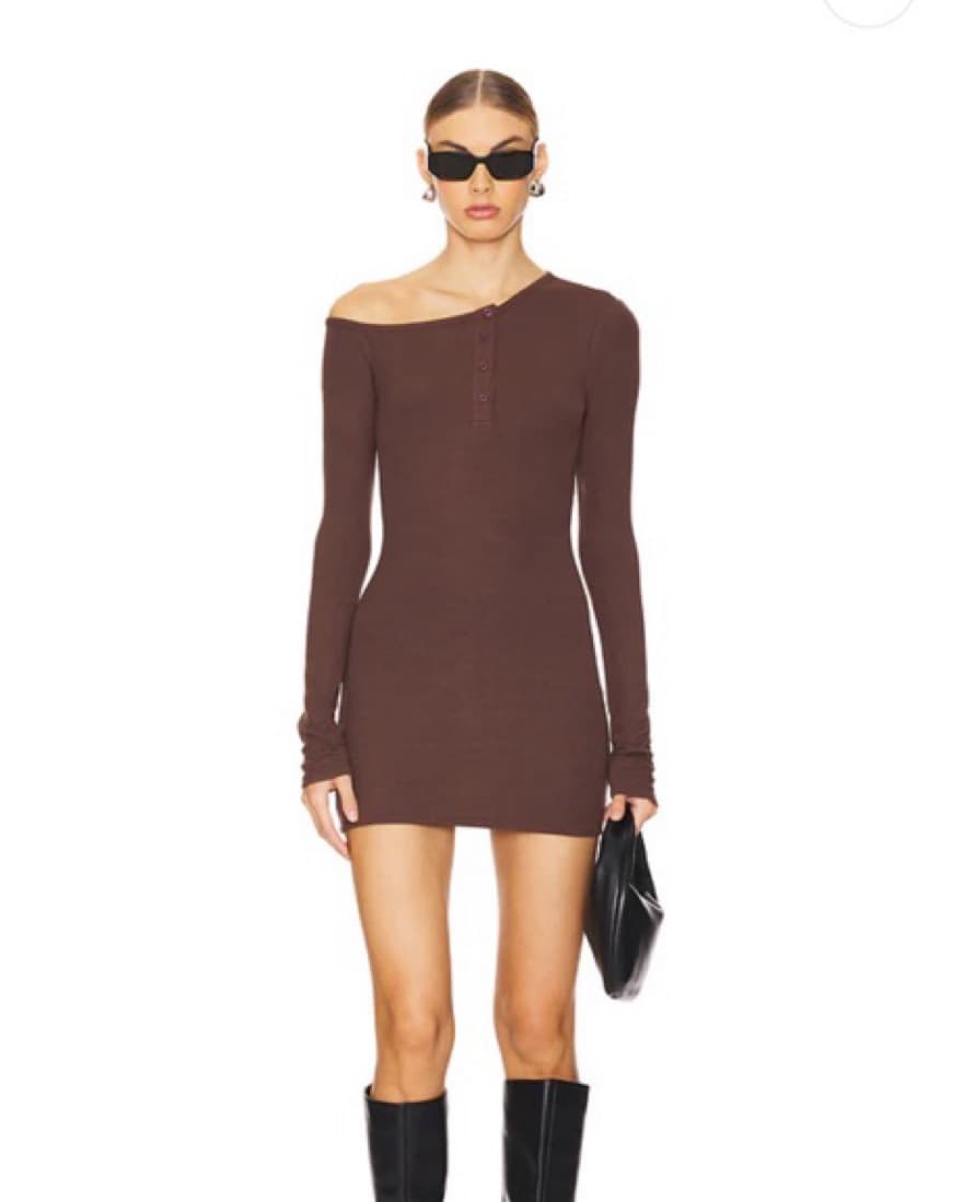 Brown Long Sleeve Off The Shoulder Dress - Image 2