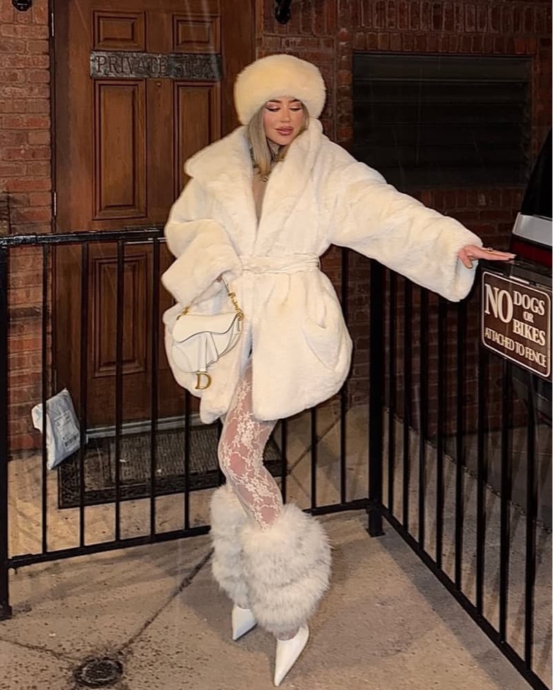 HESLA Hooded Fauz Fur Coat In White - Image 1
