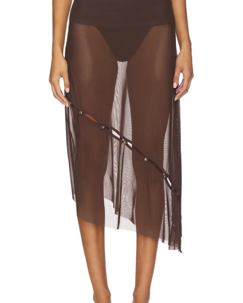Brown Asymmetrical Mesh Skirt  - Image 2