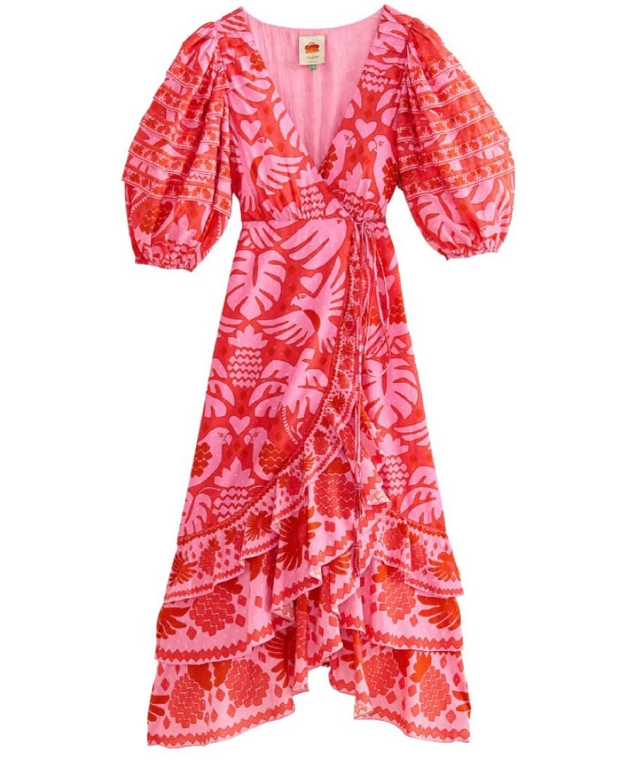 Farm Rio Jungl Scarf Red Wrap Midi Dress - Image 4