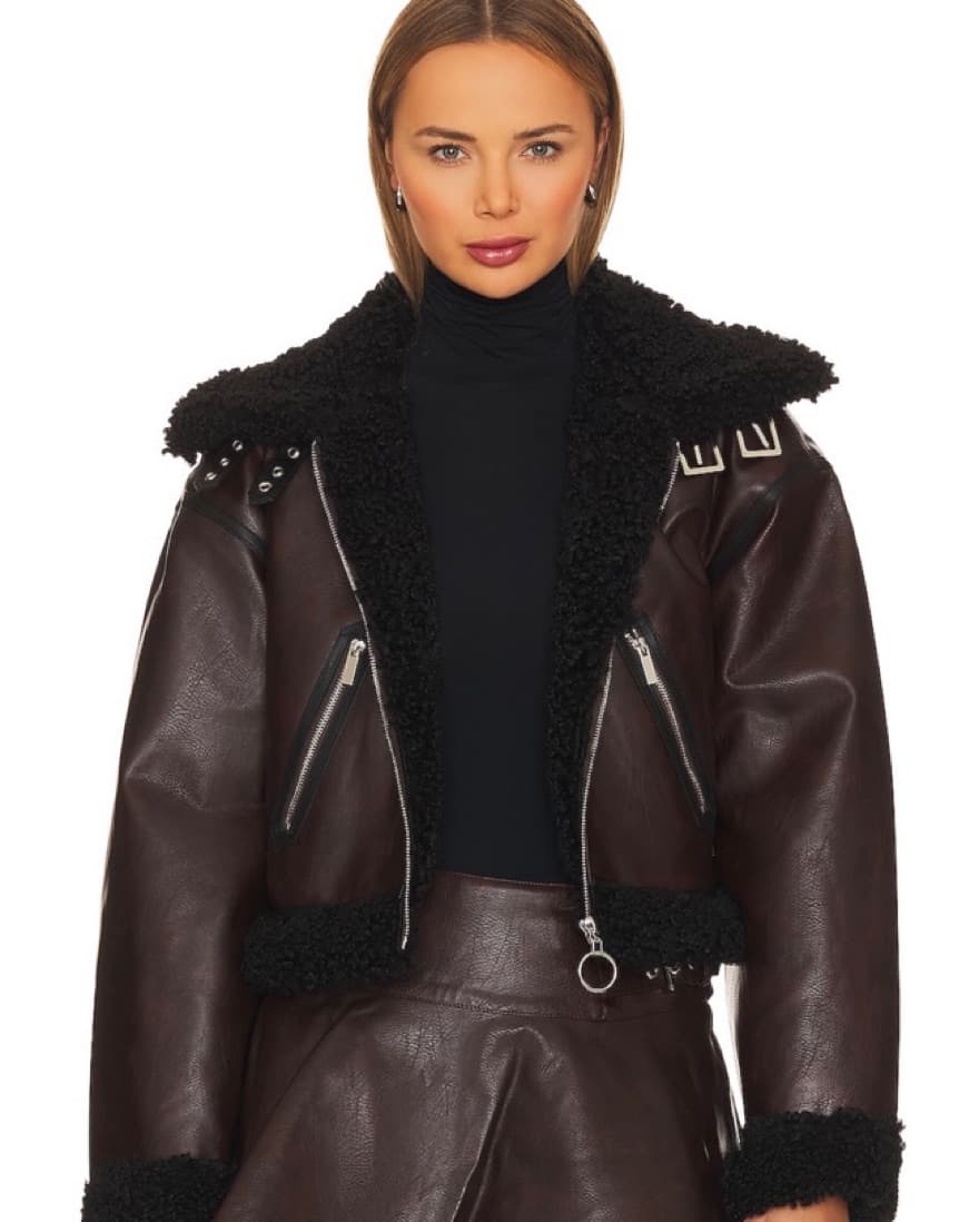 Patina Leather Fur Cropped Jacket  - Image 1