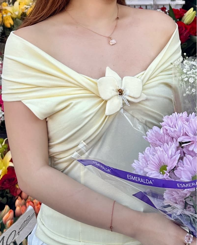 off shoulder butter yellow top - Image 3