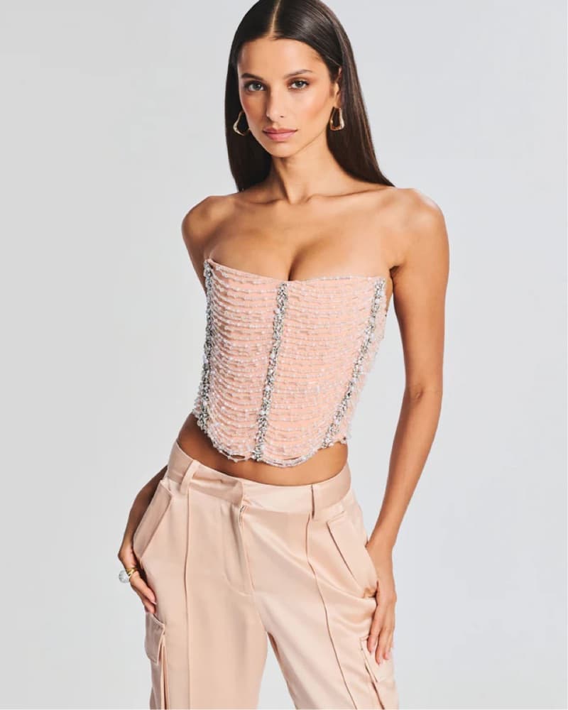 Retrofete Beaded Libby Tube Top in Peach - Image 1