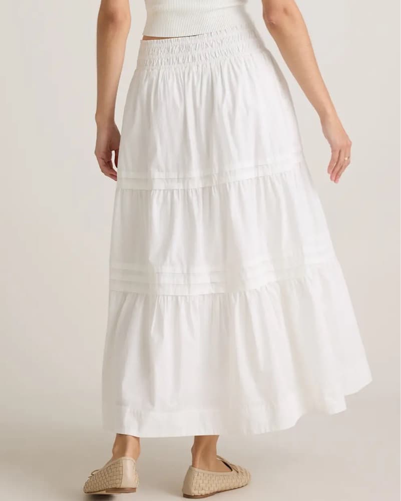 Petite White smocked midi flowy Skirt - Image 2