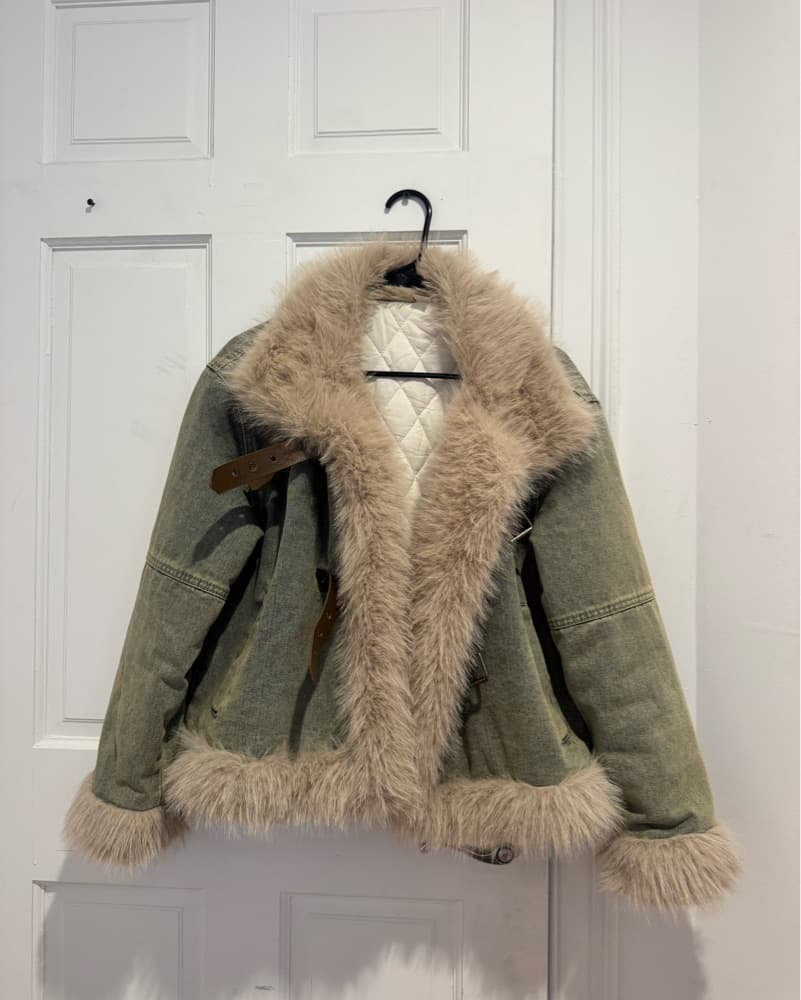 M Fur-Lined Denim Jacket Brown Buckles - Image 5
