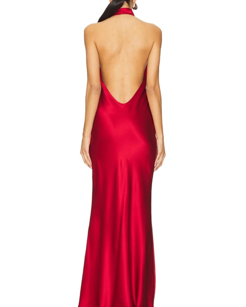 Cherry Red Halter Silk Gown - Image 3