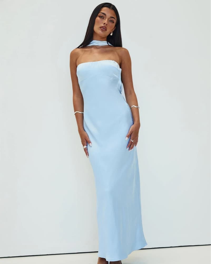 Blue Satin Scarf Maxi Dress - Image 2