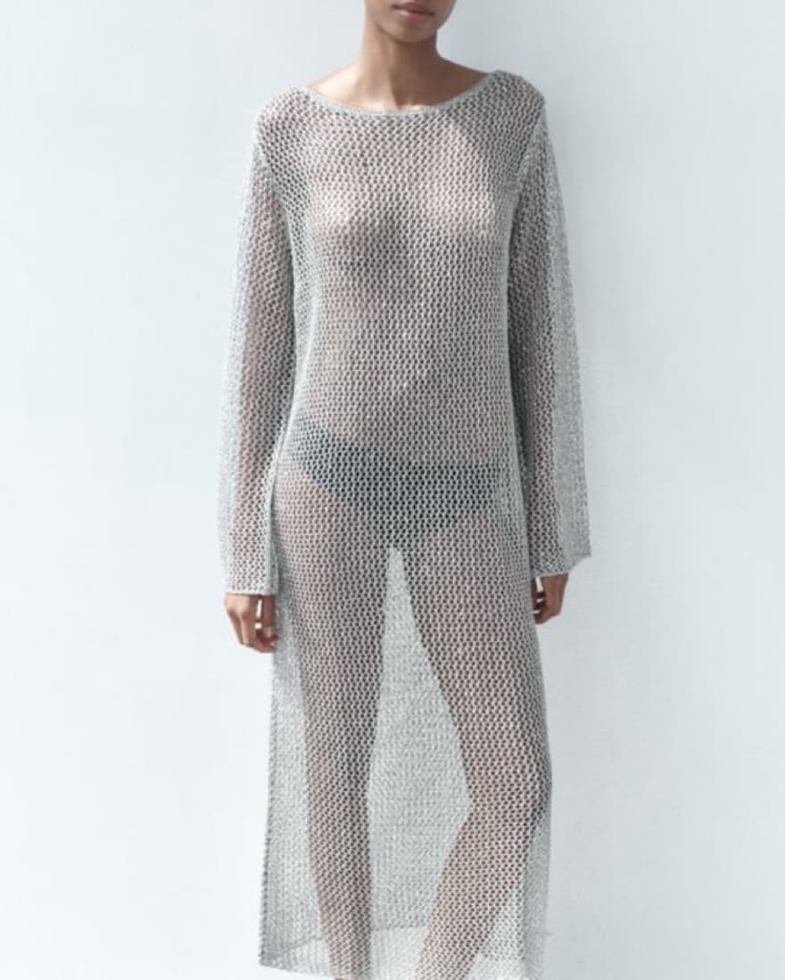 Zara Metallic Mesh Knit Dress - Image 1
