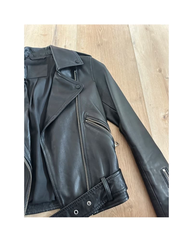All Saints Navy Leather Jacket  - Image 3