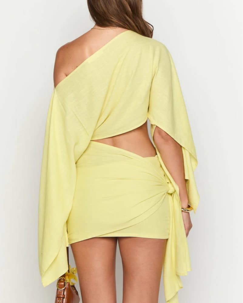 Yellow Mini Dress Off Shoulder  - Image 4