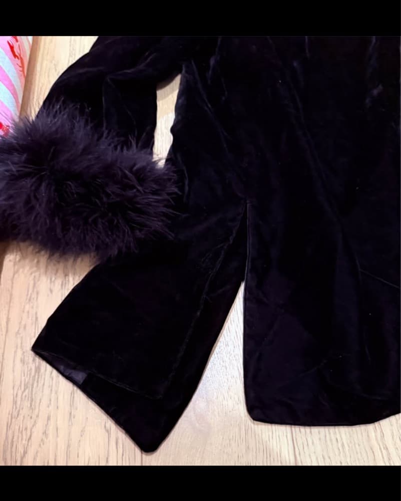 Velvet Blazer With Feather Cuffs  - Image 3