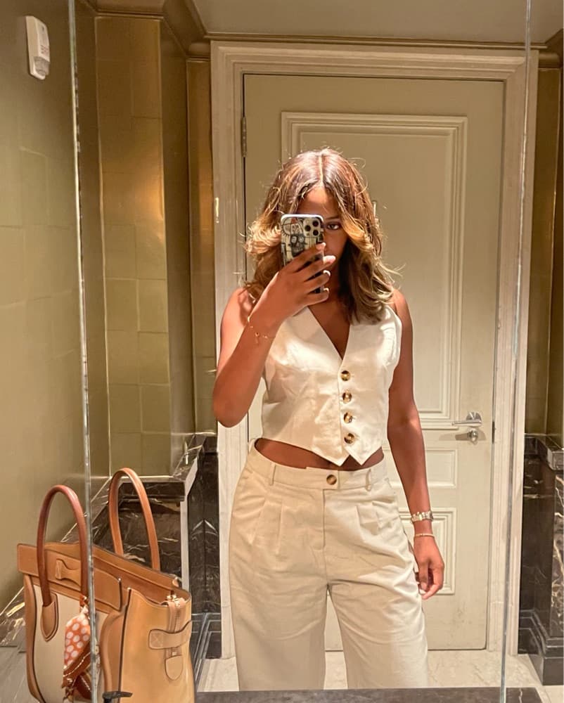 Tan Linen Crop Suit  - Image 1