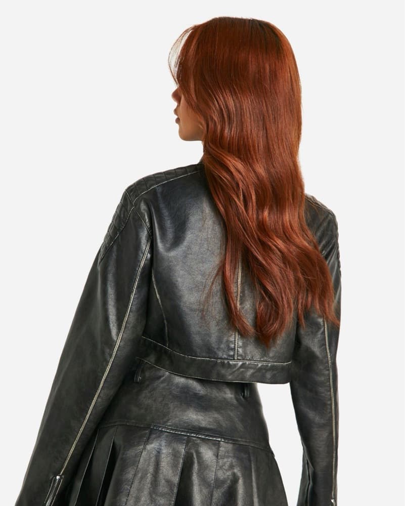 Boohoo Crop Leather Jacket - Image 2