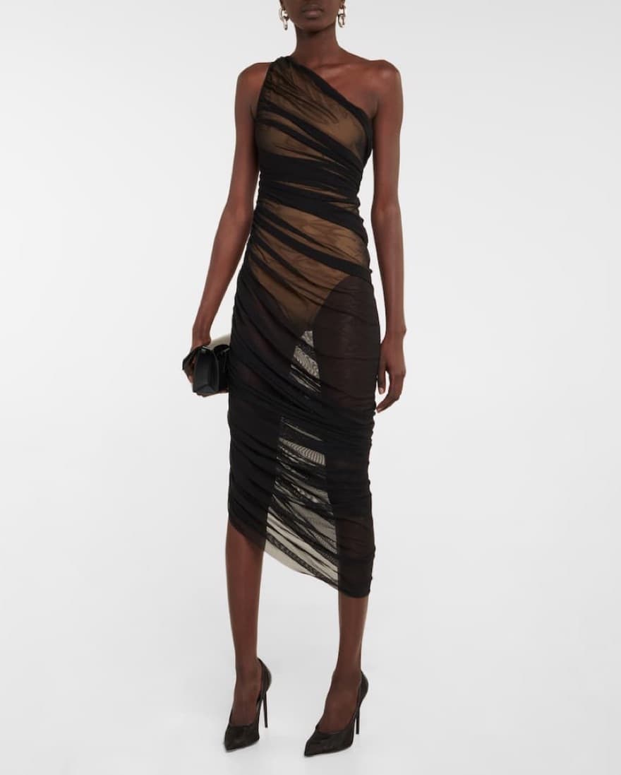 Norma Kamali Sheer Black Midi Dress - Image 1