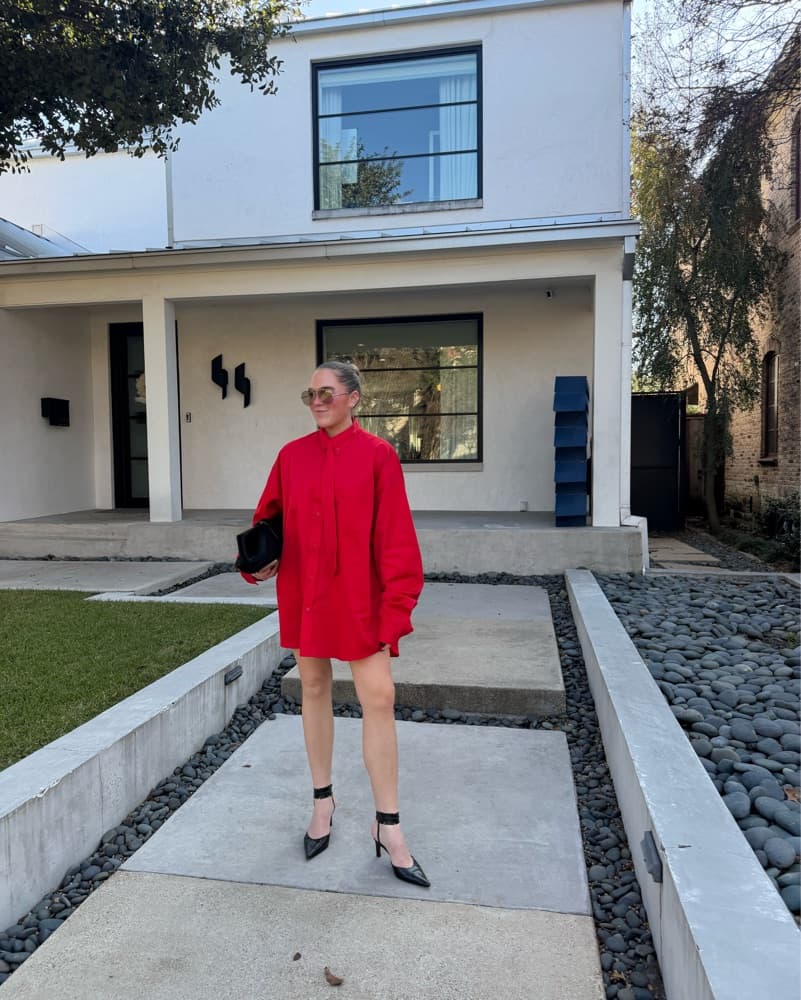 Red Mini Shirt Dress - Image 1