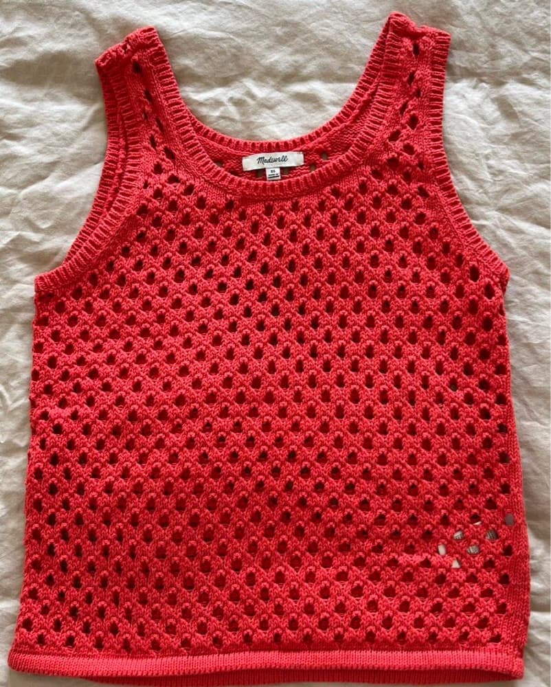 Bright Red Knit Crochet Tank Top - Image 2