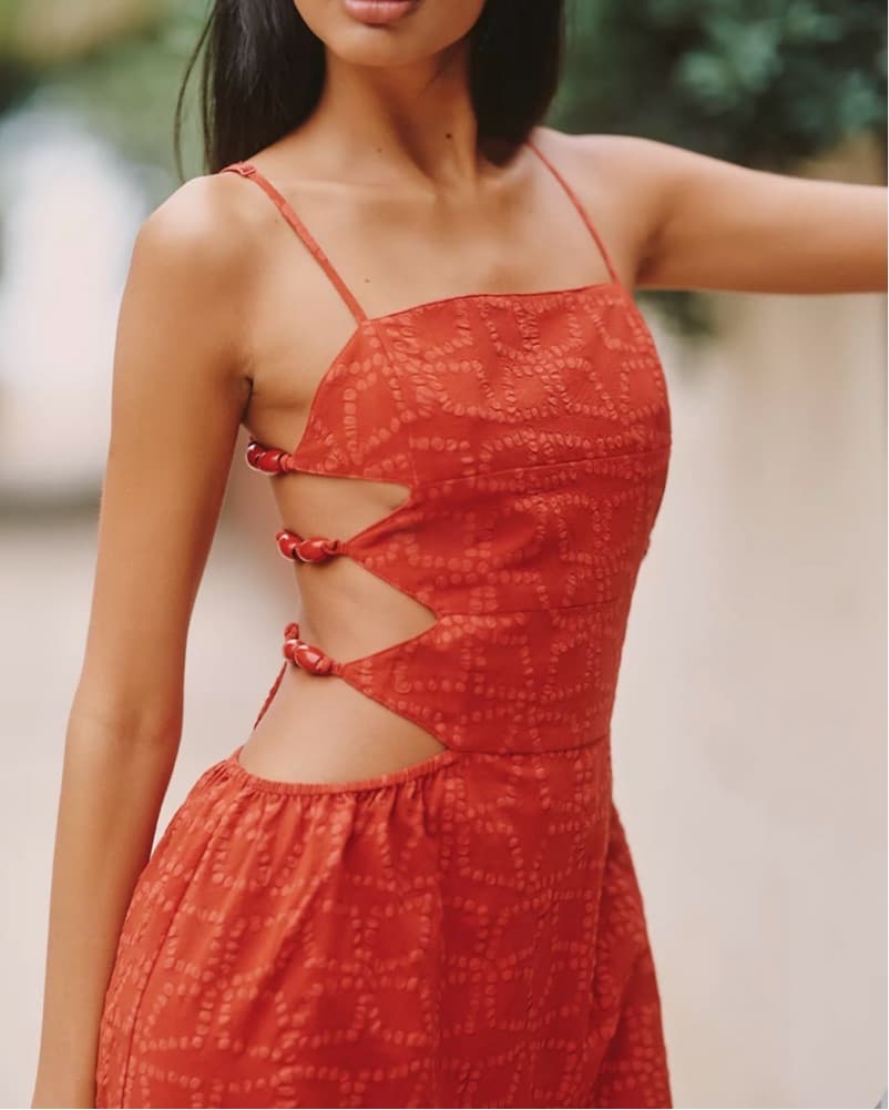 red/orange midi dress with cutouts - Image 1