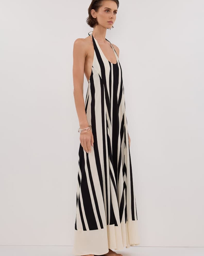 DISSH BLACK STRIPE HALTER MIDI DRESS - Image 1
