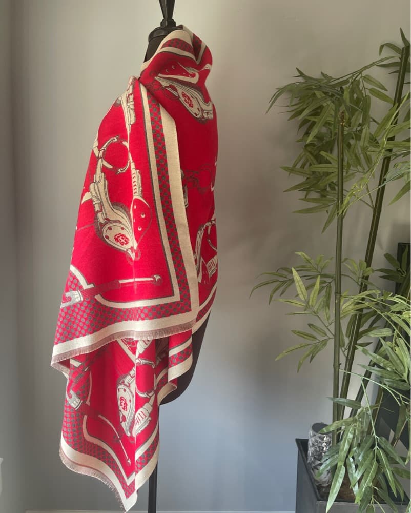 EQUESTRIAN Red Oversized Shawl Wrap - Image 3
