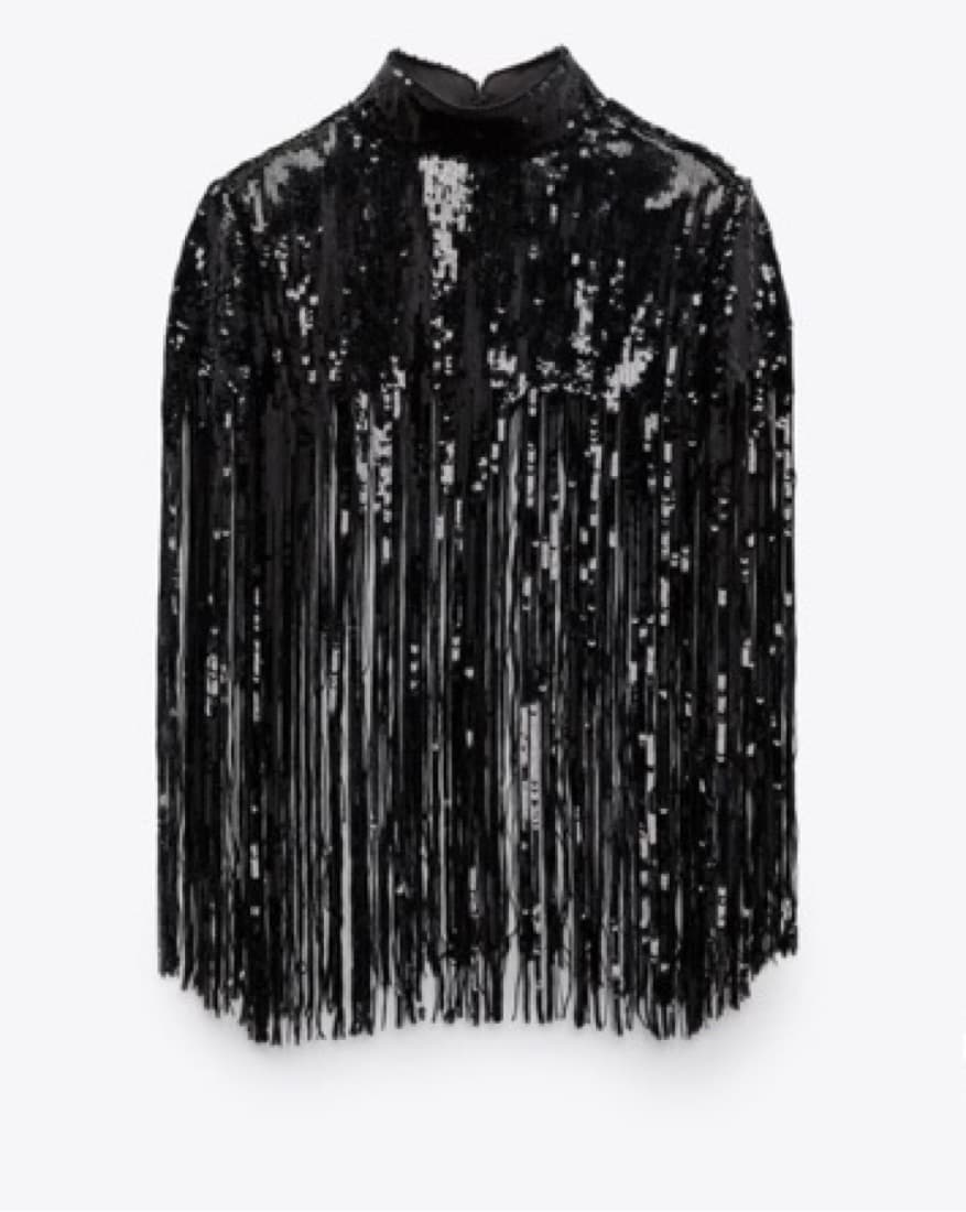 Black Fringed Sequin Cape  - Image 2