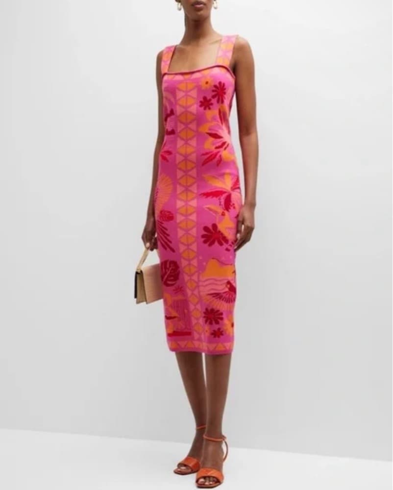 Farm Rio Tiles Sleeveless Midi Knit Dres - Image 1