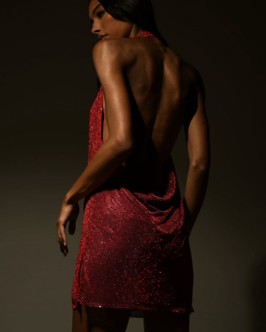 MESHKI Diamante Red Mini Dress - Image 3