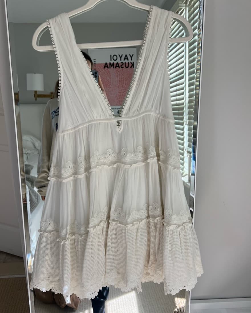 Rococo Sand White V Neck Lace Dress - Image 4