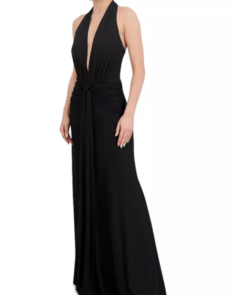 BCBGMAXAZRIA Halter Jersey Plunging Dres - Image 5