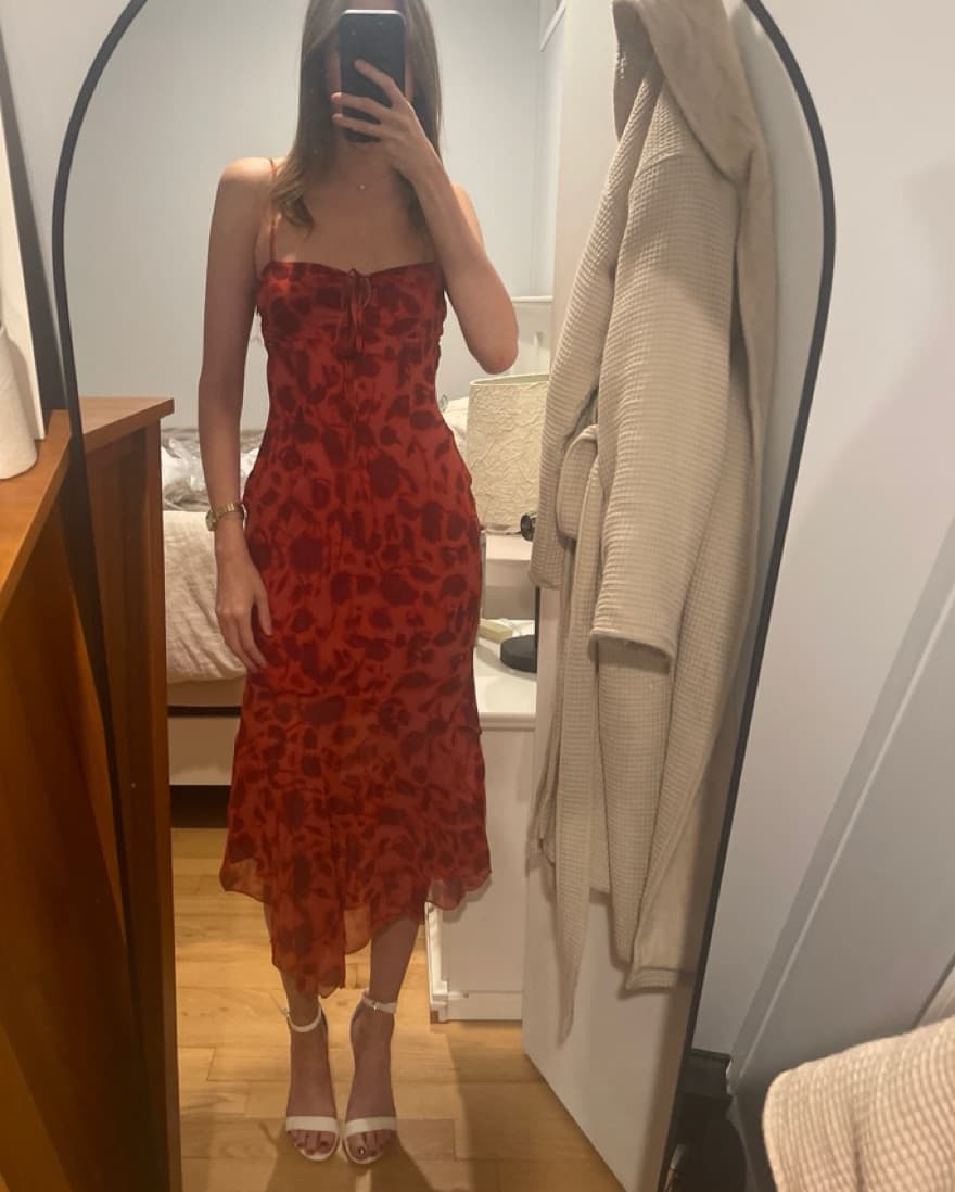 Red Floral Midi Dress - Image 2