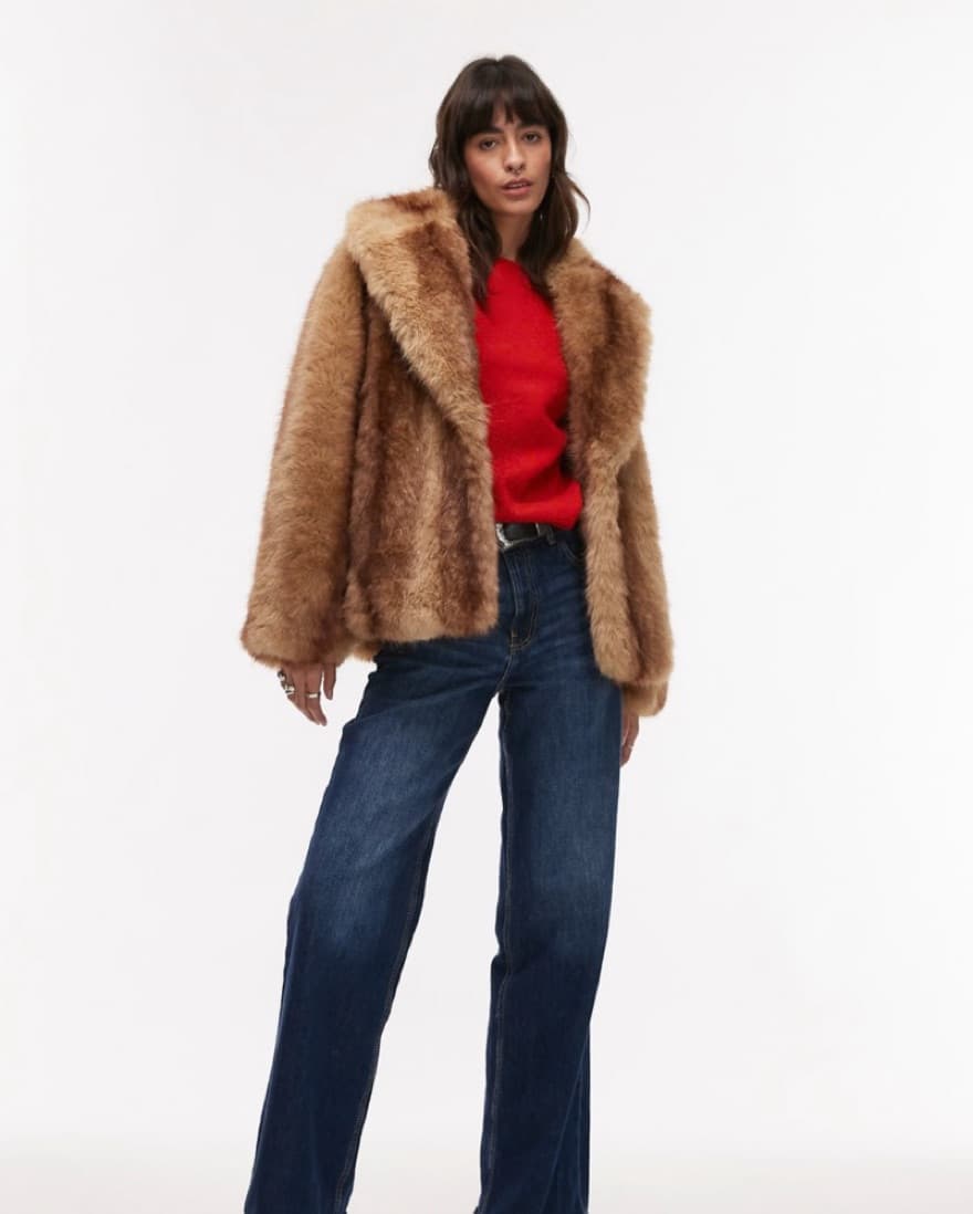 Mango Mixed Faux Fur Jacket in Brown - Image 5