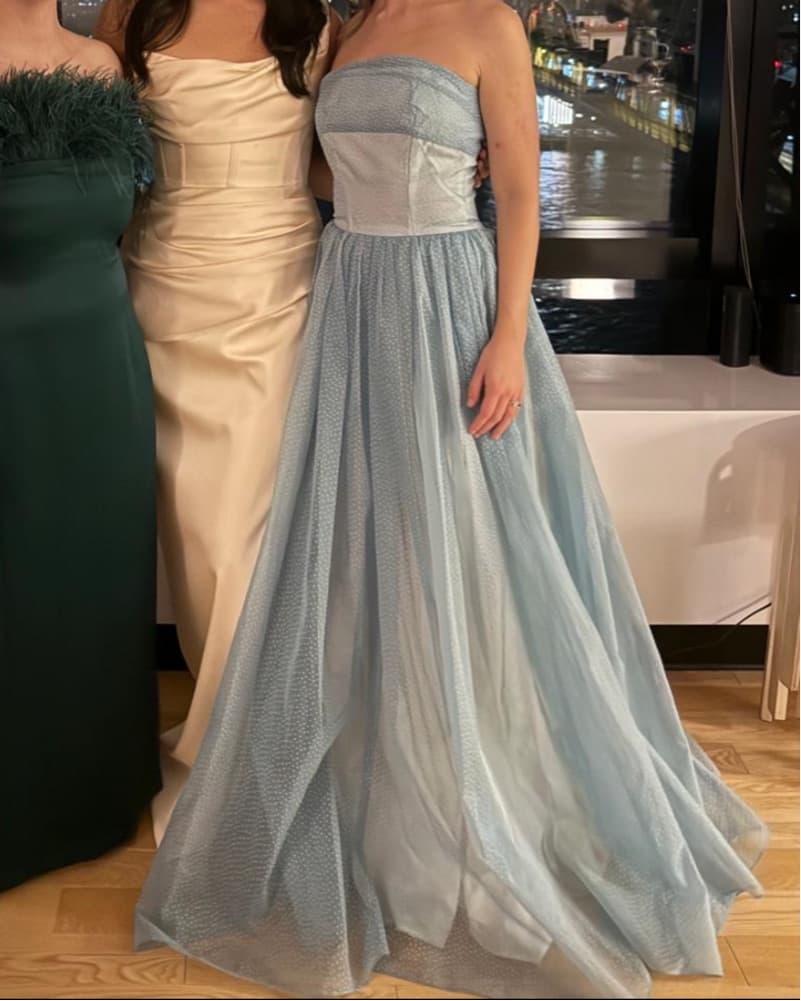 Polka Dot Blue Formal Dress - Image 3