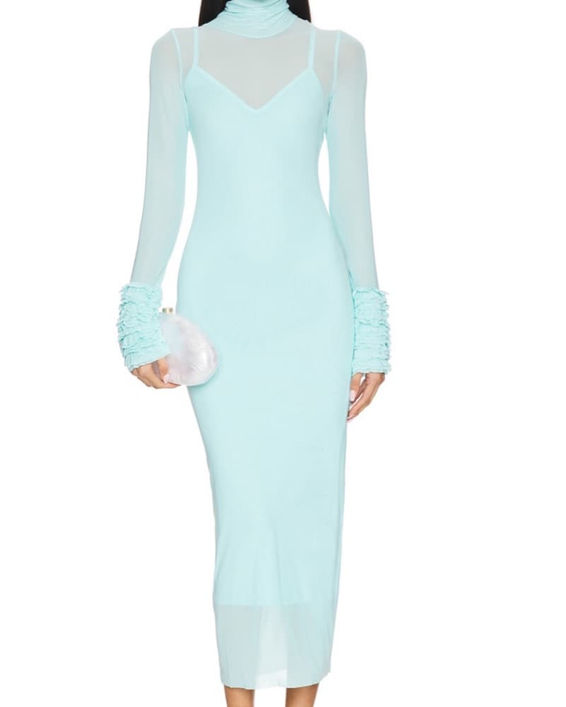 Elegant Mint Green Ruffle Sleeve Maxi Dress - Image 1