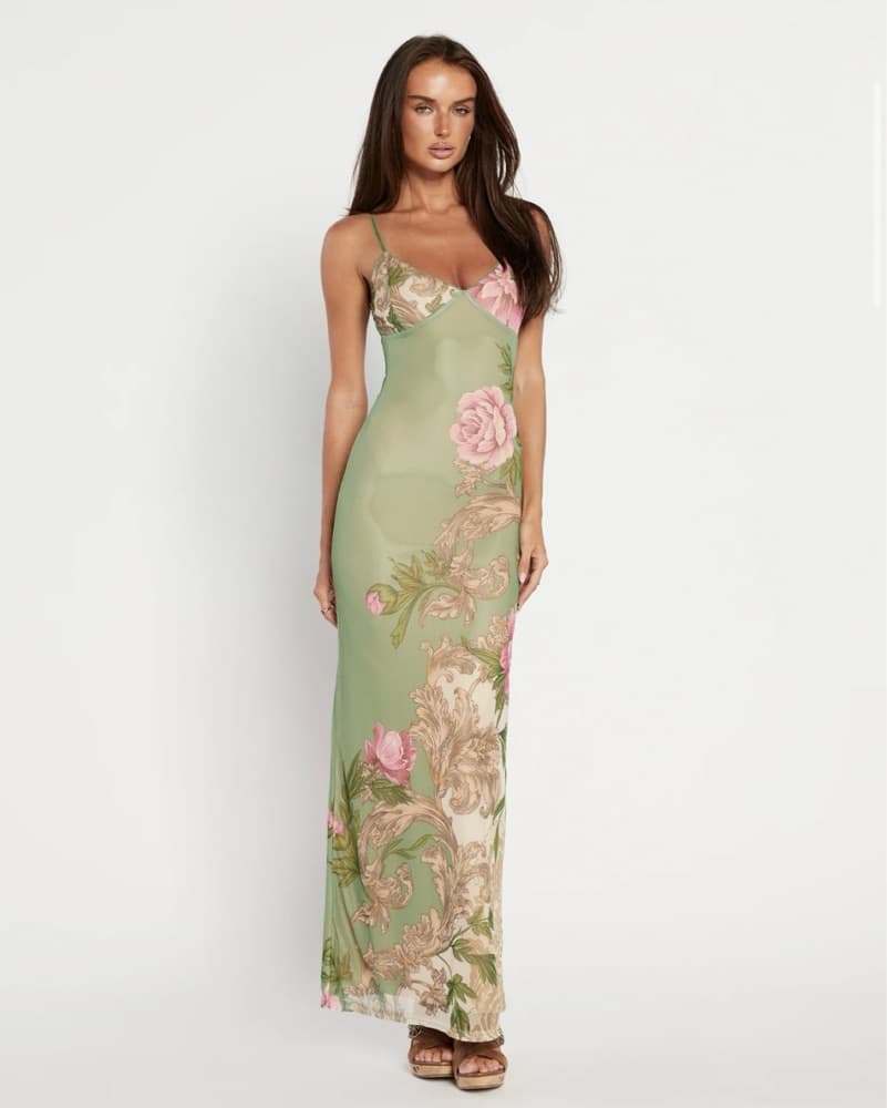Tiger Mist- Green Roccoco Floral Print - Image 6