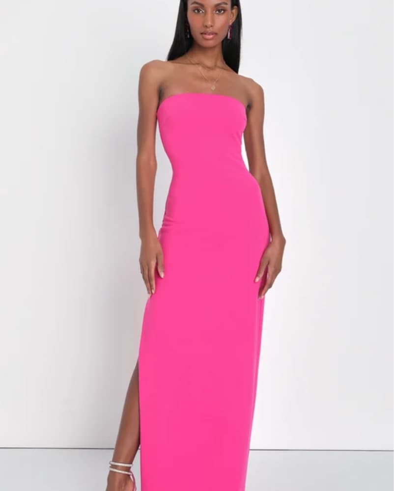 Hot Pink Strapless Tight Formal Dress - Image 1