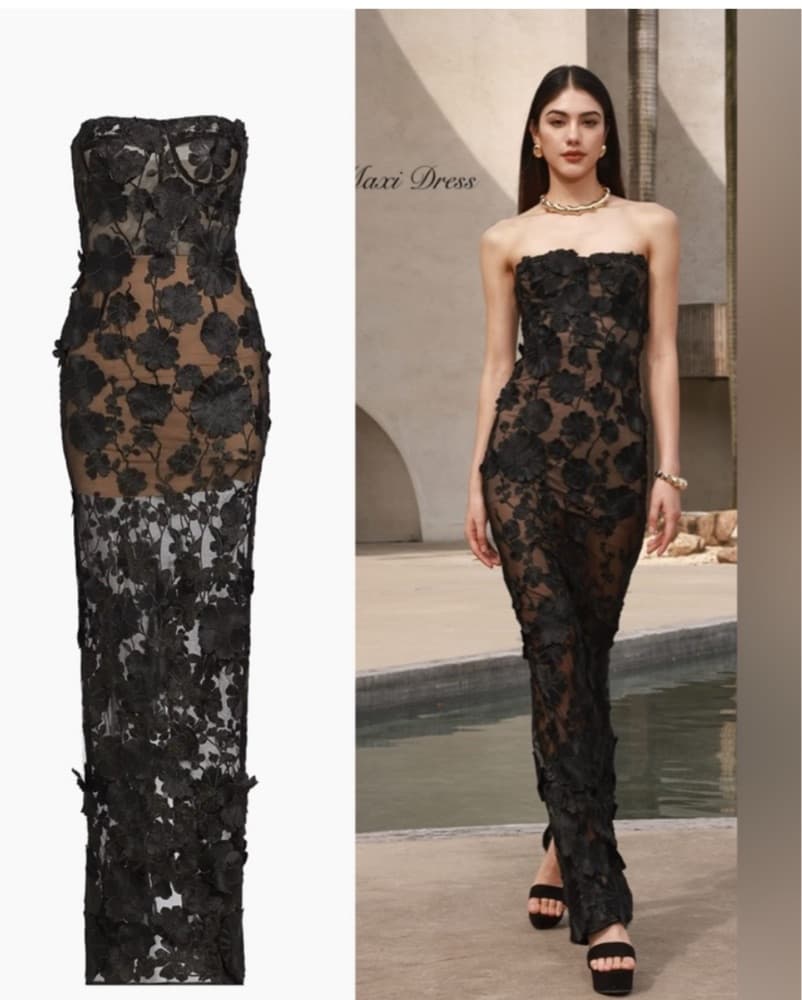 Bronx Banco Black Jasmin Flower Gown XS - Image 1