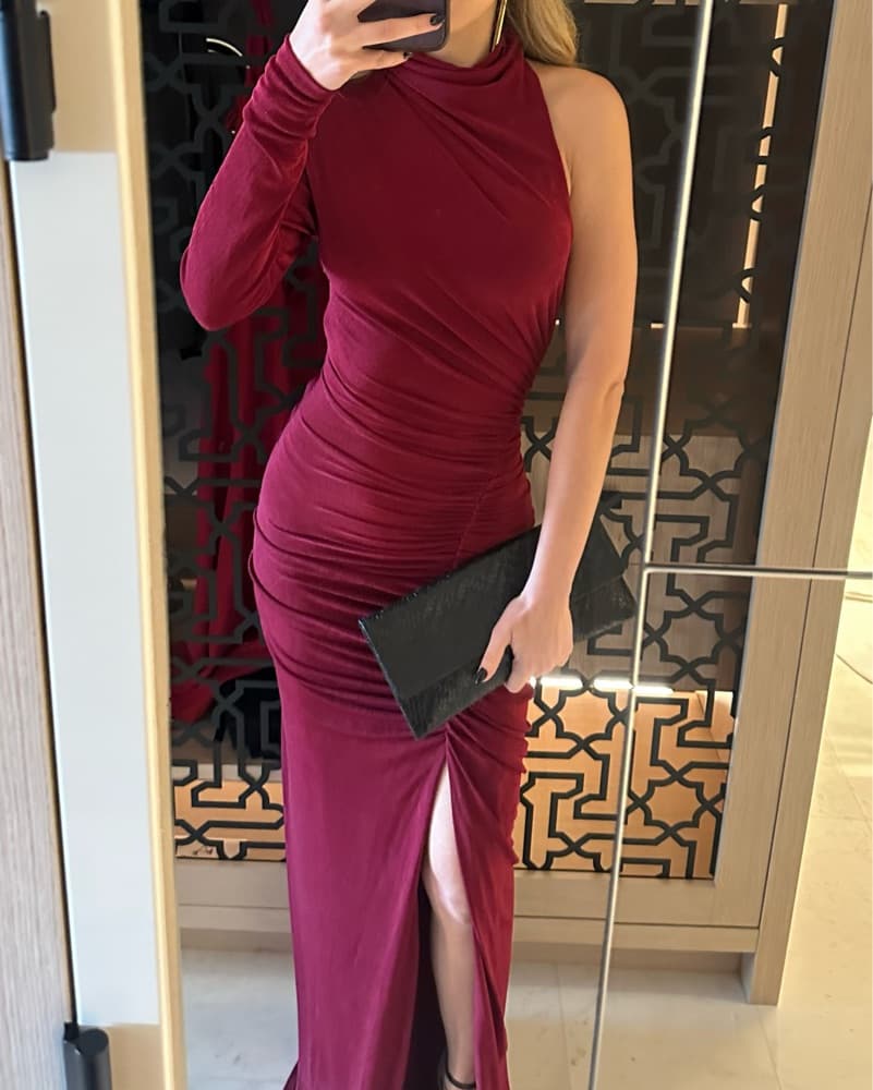 MISHA one Shoulder Burgundy Gown  - Image 4