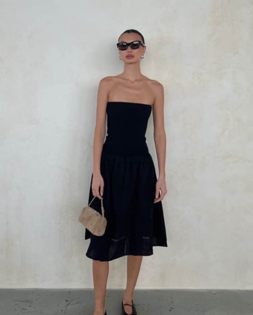 Dropwaist Strapless Black Midi Dress - Image 2