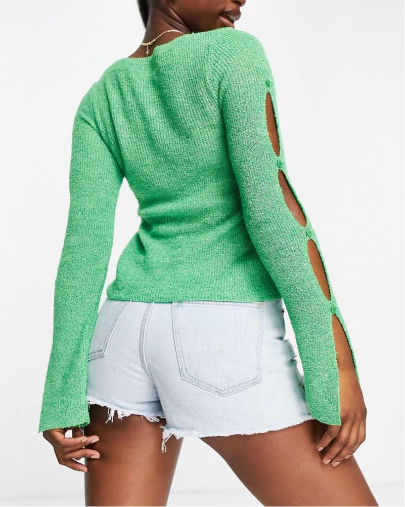 Green Cut-out Knit Sweater - Image 2