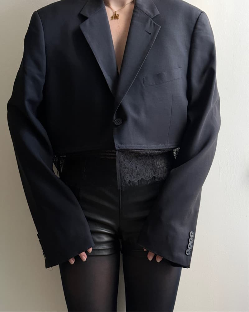 Lace Trim Navy Blazer - Image 1
