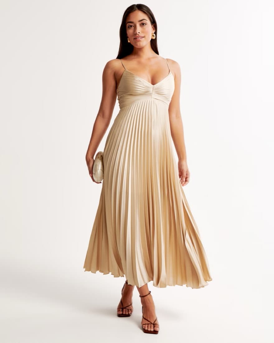 Gold A&F Pleated Maxi Dress - Image 2