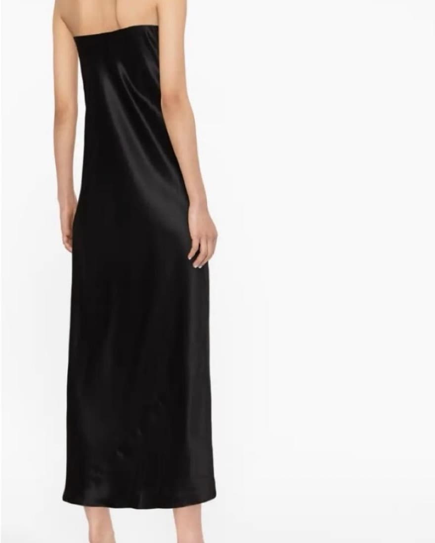 Black Zara Satin Strapless Dress - Image 2