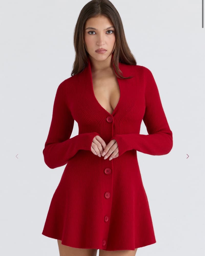Vibrant Red Wool Dress - Image 1