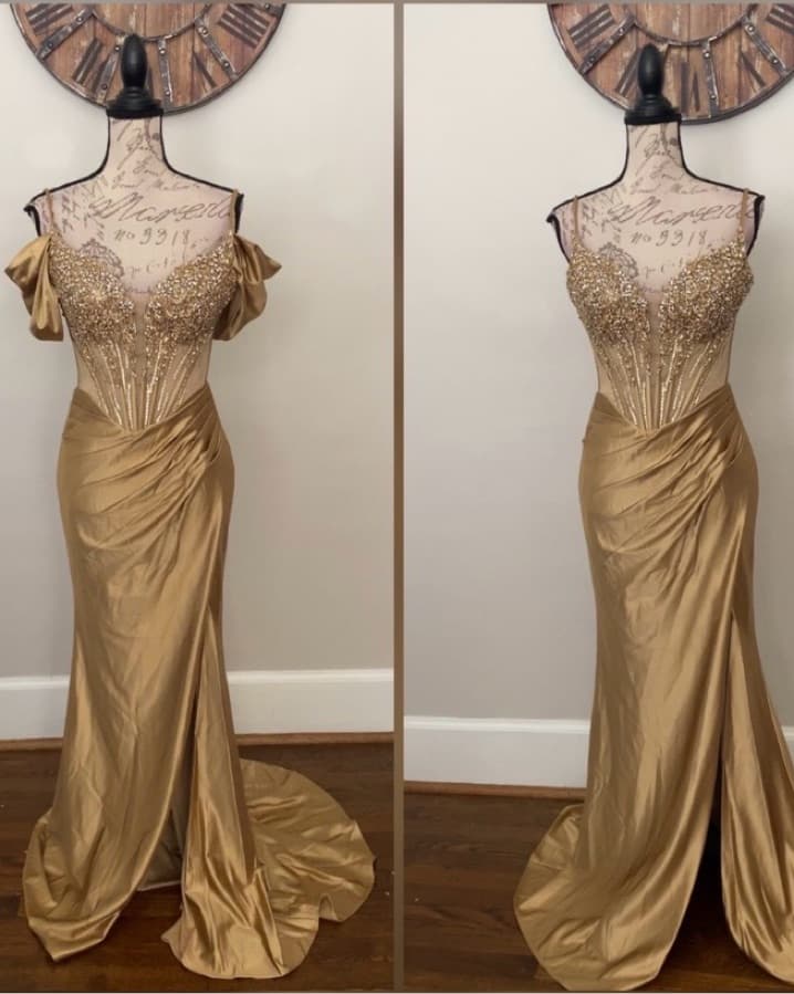 NEW Gold Corset Prom Military Ball Dress - Image 1