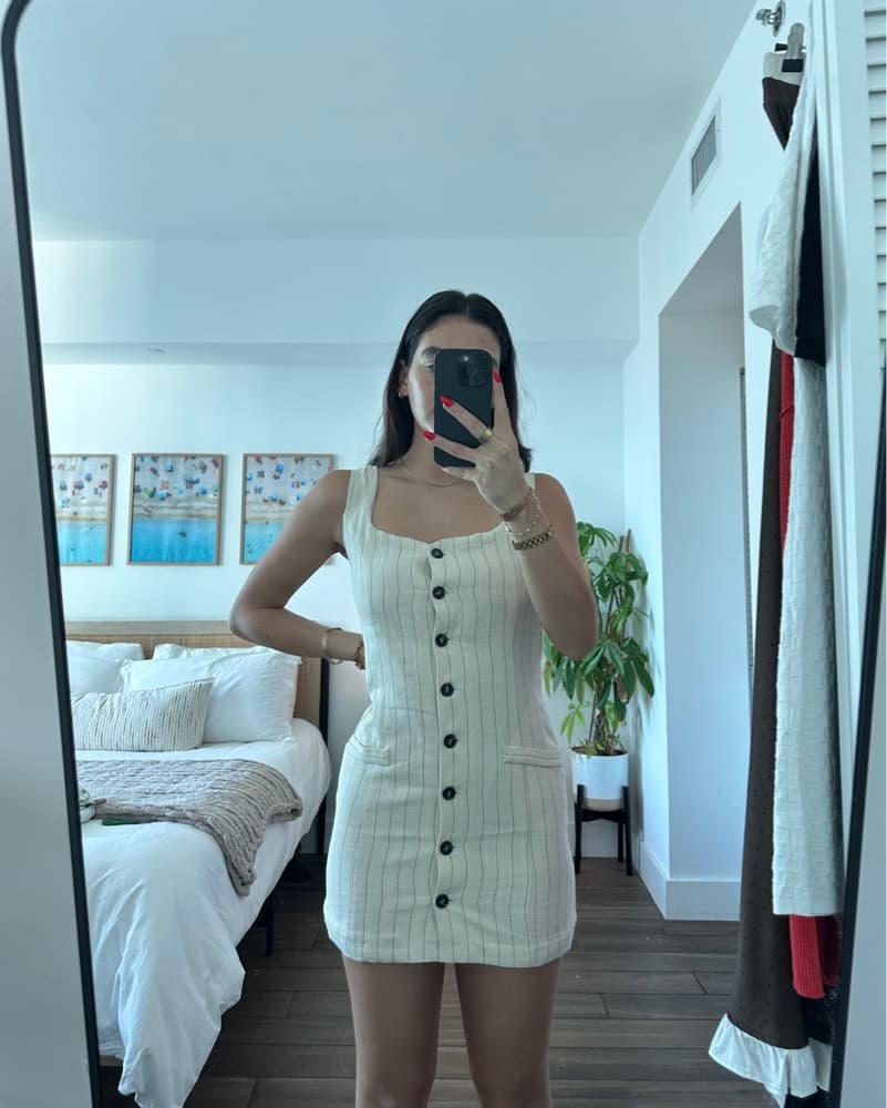 H&M Off White Linen Mini Dress - Image 1