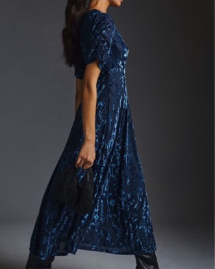 Blue Velvet Floral Dress - Image 2