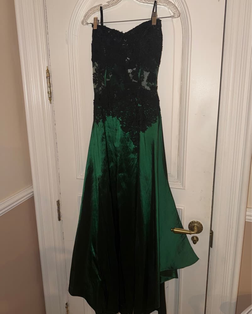 Dark Green Black Lace Corset Gown - Image 2